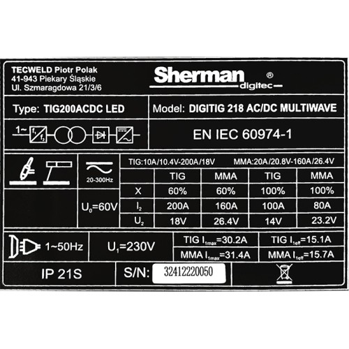 Inverterinis suvirinimo aparatas DIGITIG 218 AC/DC MULTIWAVE