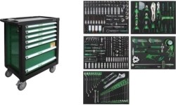 Roller cabinet 7 drawers, CL713017 with tool set trays (330pcs), 5 sets