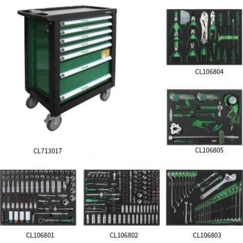 Roller cabinet 7 drawers, CL713017 with tool set trays (330pcs), 5 sets
