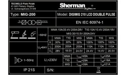 Sinerginis inverterinis suvirinimo aparatas DIGIMIG 210 LCD DOUBLE PULSE