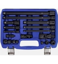 Smūginių prailgintojų ir adapterių rinkinys 1/4"+3/8"+1/2" 18vnt.