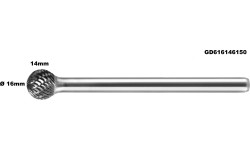 Long carbide rotary burr shape D ball (KUD) Ø 16mm