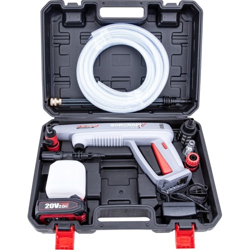 Akumuliatorinis aukšto slėgio plovimo pistoletas su plastikine dėže 20V LI-ION 2.0Ah