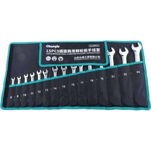 Combination ratcheting wrench set 15pcs (8-24mm)