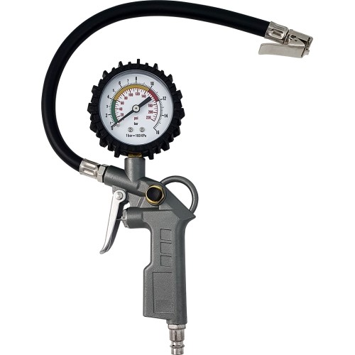Wheel inflation gun with pressure gauge
