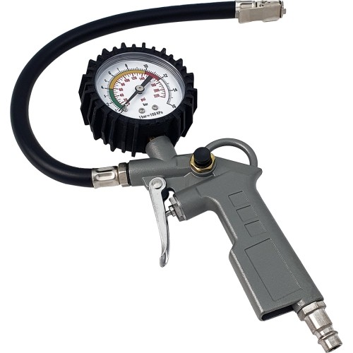 Wheel inflation gun with pressure gauge