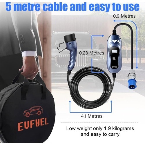 EV Įkroviklis nešiojamas 3.6kW 16A EVFUEL Type 2