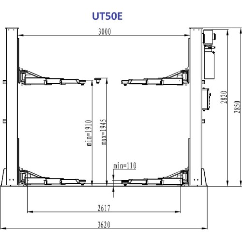 Hidraulinis dviejų kolonų keltuvas su elektromagnetiniu fiksavimu, 5.0t