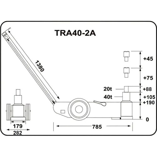 Pneumatic - hydraulic jack 40t/20t