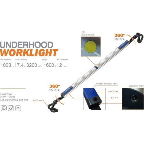 Prožektorius darbui COB po mašinos variklio dangčiu (įkraunamas)