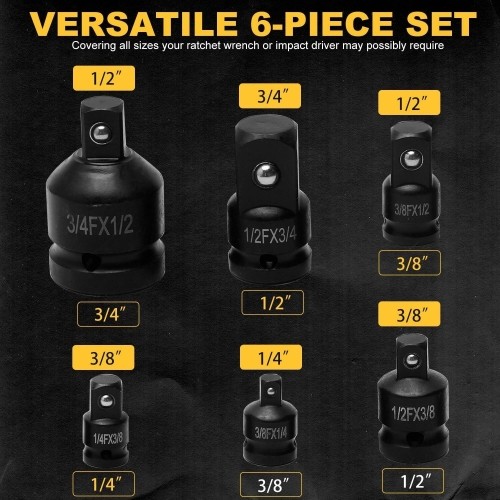 1/4" + 3/8" + 1/2" + 3/4" Impact adaptors set 6pcs