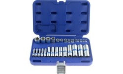 Galvučių rinkinys 1/4 + 3/8 + 1/2 E 28vnt.