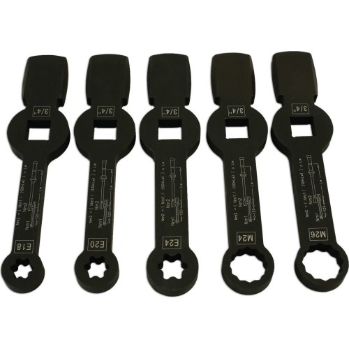 Slogging wrench E-torx and SPLINE set (5pcs) for brake caliper screw