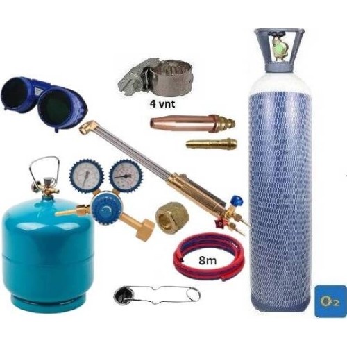 Pjovimo KOMPLEKTAS (degiklis, reduktorius, 10l deguonies, propano-butano balionai, priedai)