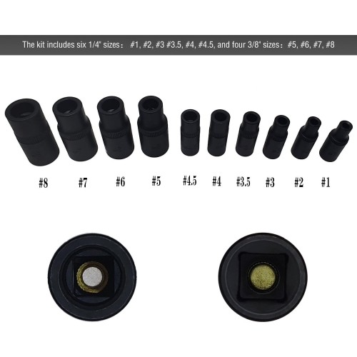 Adapterių rinkinys sriegikliams 1/4", 3/8 10vnt.