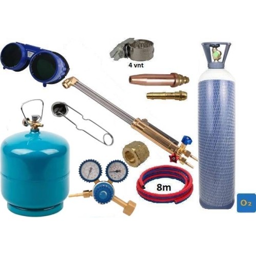 Pjovimo KOMPLEKTAS (degiklis, reduktorius, 5l deguonies, propano-butano balionai, priedai)