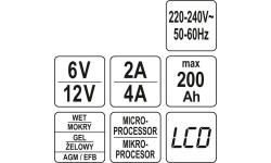 Įkroviklis akumuliatoriui elektroninis 6/12V 2/4A 200Ah