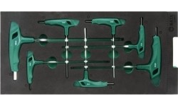 Padėklas. Šešiakampių T formos raktų rinkinys 7vnt.