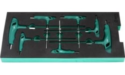 Padėklas. Šešiakampių T formos raktų rinkinys 7vnt.