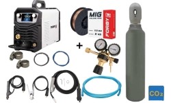 SUPER OFFER! Semi-automatic KIT FORBY® MIG 200PT LCD pulse (200A - 60%) (sinergetic) + CO2 cylinder 8l with accessories