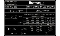 Inverter welder Sherman DIGIMIG 205 LCD SYNERGIC
