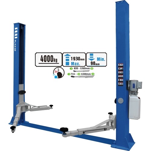 Hidraul. dviejų kolonų keltuvas su mech. saugumo fiksatoriais (3 pakopų letenos), 4.0t - 4.0t, 380V
