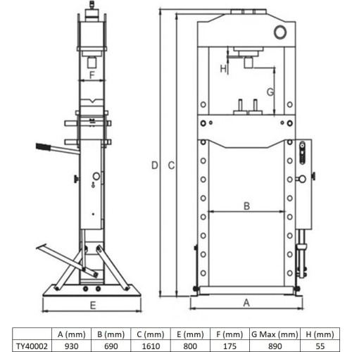 Pneumatic / hydraulic shop press with gauge 40t