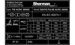 Inverterinis suvirinimo aparatas Sherman DIGITIG pulse AC/DC 200GD