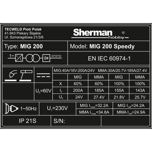 Sherman MIG 200 Speedy inverter welding machine