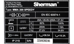 Inverterinis suvirinimo aparatas Sherman MMA 200 Speedy, su plastikiniu lagaminu ir priedais