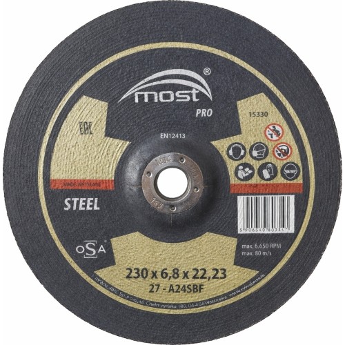 Šlifavimo diskas 230x6,8x22,23mm MOST PRO steel, juodam metalui