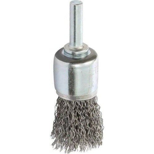 End brush, crimped wire brush with shaft 25mm stainless steel