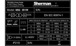 Inverter welder Sherman MIG 351M/4R