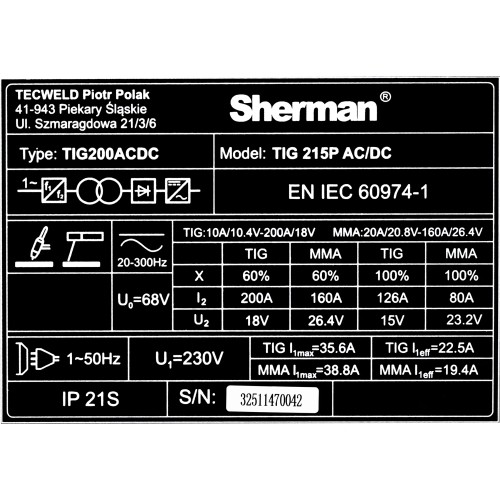 Inverter welder TIG 215P AC/DC