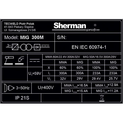Inverterinis suvirinimo aparatas Sherman MIG 300M/4R