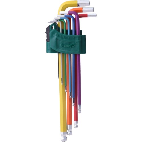 L-tipo šešiakampių vidutinių, raktų rinkinys 9vnt. (spalvoti)(1.5-10mm)