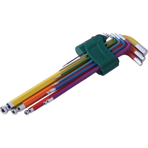 L-tipo šešiakampių vidutinių, raktų rinkinys 9vnt. (spalvoti)(1.5-10mm)