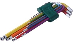 L-tipo šešiakampių vidutinių, raktų rinkinys 9vnt. (spalvoti)(1.5-10mm)