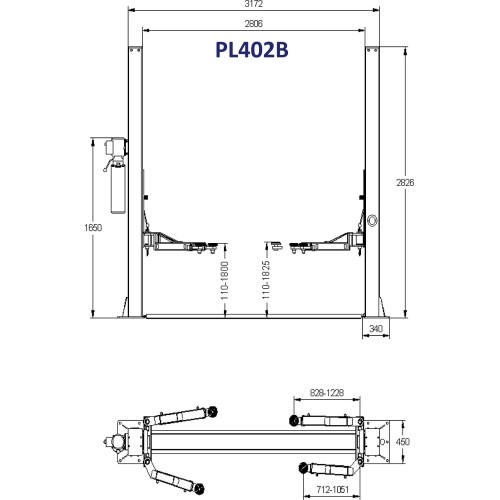 Hydraulic two post lift with mechanical safety locks, 4.0t - 4.0t, 380V