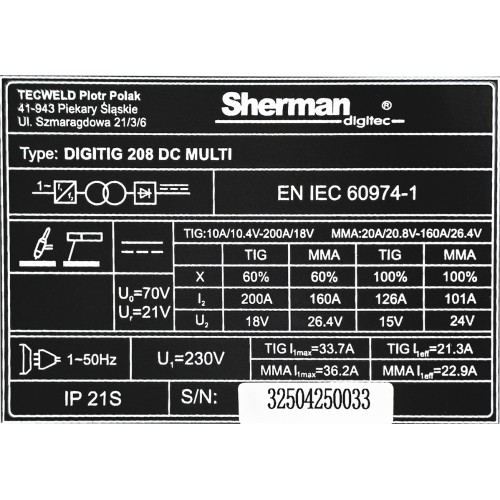DIGITIG 208 DC MULTI inverter welder