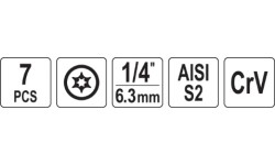 Užlūžusių varžtų išsukėjų rinkinys 1/4" TORX 7vnt. (smulkus sriegis)