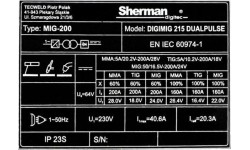 Inverter welder Sherman DIGIMIG 215 DUALPULSE 4R