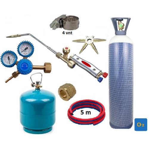 Litavimo KOMPLEKTAS (degiklis, reduktorius, deguonies 5 l balionas, propano-butano balionas ir priedai)