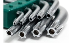 L-tipo šešiakampių TORX raktų rinkinys 9vnt. (T10-T50) su kiauryme