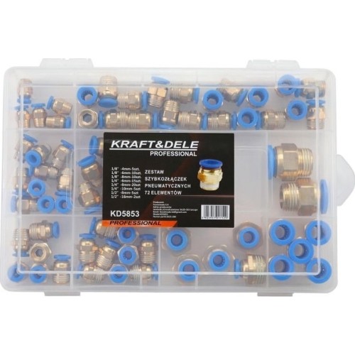 Set of threaded pneumatic quick connectors (4 - 16mm)(1/8"+1/4"+1/2") 72pcs