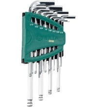 L-type hex key long ball point set 12pcs. (1/16"-3/8") (S.A.E.)