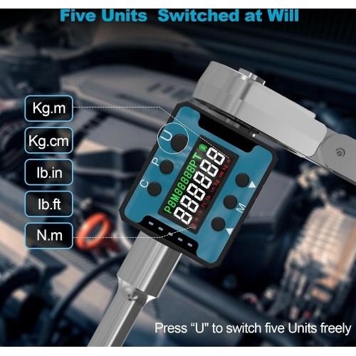 1/2" dinamometrinis skaitmeninis adapteris terkšlei 6-200Nm