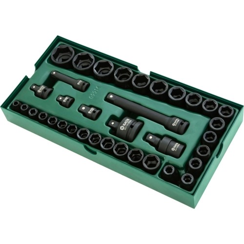 Padėklas. Smūginių galvučių rinkinys 3/8“ + 1/2" 36vnt.