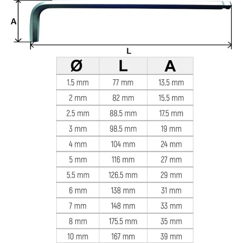 L-type hex key ball point - 7mm