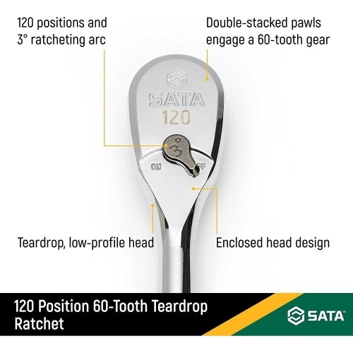 3/8" Dr. Quick-release ratchet (oval head, metal handle), 60 teeth 120P